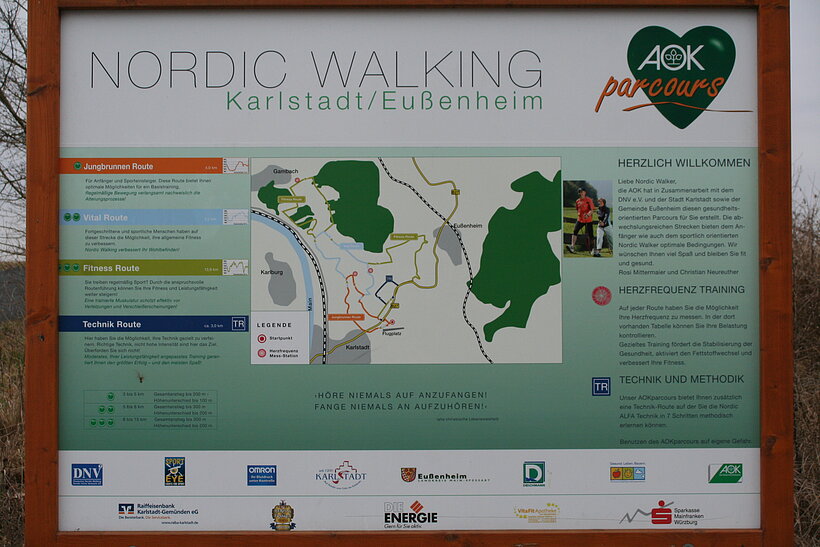 Informationstafel in Holz gefasst zu Nordic Walking
